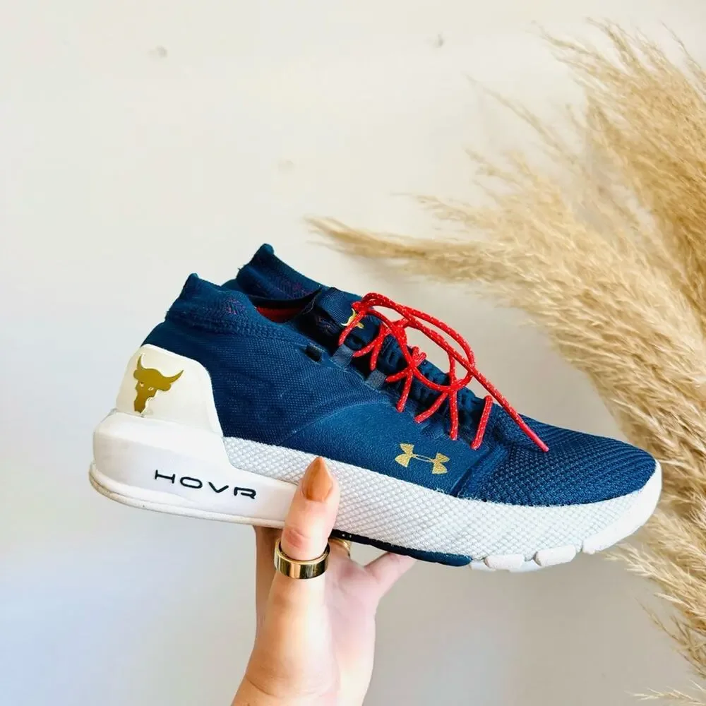 UNDER ARMOUR Navy Blue Red White HOVR Veterans Rock Collab Sneakers Shoes 7.5